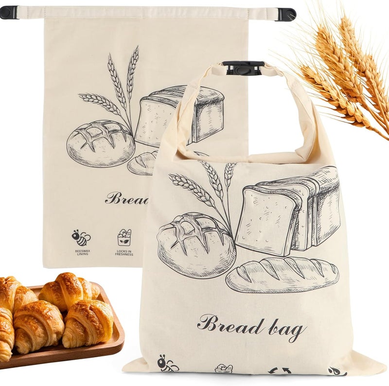 PICcircuit 2 PACK Beeswax Sourdough Bread Bags for Homemade Bread, Reusable Cotton Beeswax Bread Bag Portable Waxed Storage All Natural Bees Wax Linen Bag Keep Fresh,13''×17'', 01 - Image 1